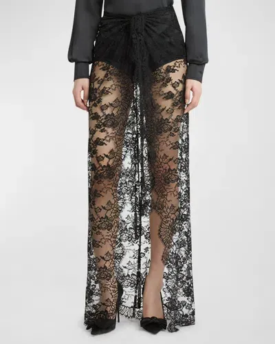 Dolce & Gabbana Chantilly Lace Scallop Maxi Skirt In Black