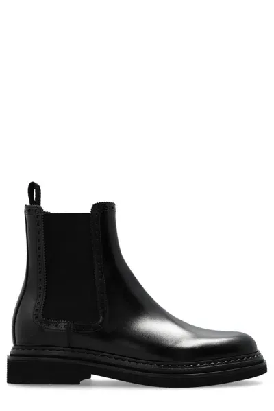 Dolce & Gabbana Perforated-detail Ankle Boots In Black