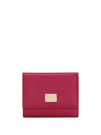 Dolce & Gabbana Compact Wallet With Logo Plaque In Pink & Purple