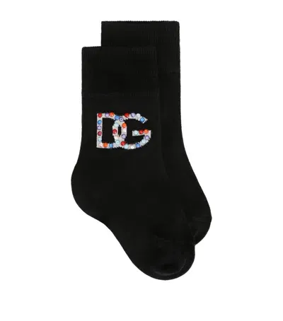 Dolce & Gabbana Kids' Cotton Dg Logo Socks In Black