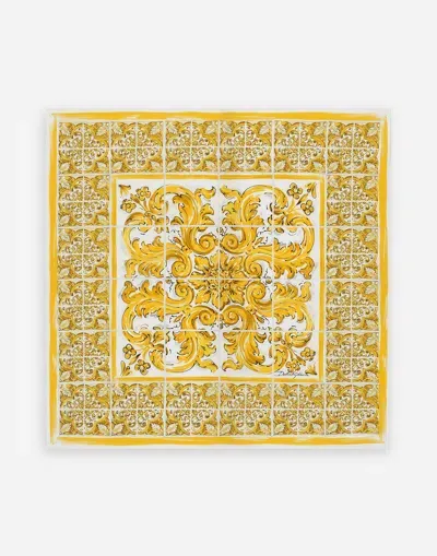 Dolce & Gabbana Cotton Foulard With Majolica Print (70x70) In Yellow