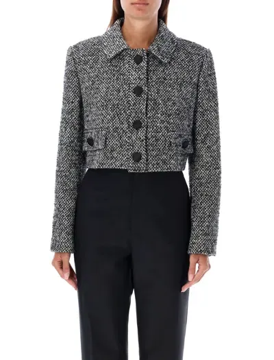 Dolce & Gabbana Cropped Tweed Jacket In Grey