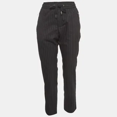 Pre-owned Dolce & Gabbana Dark Grey Pink Stripe Wool Blend Trousers M