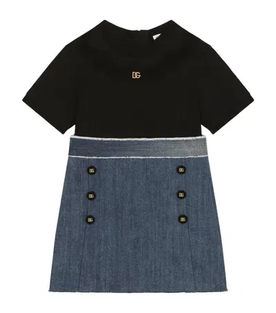 Dolce & Gabbana Kids' Denim-jersey Dg Logo Dress In Blue