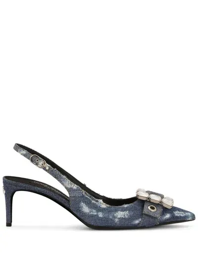 Dolce & Gabbana Denim Patchwork Slingback Pumps In Blue