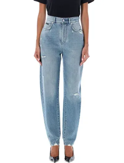 Dolce & Gabbana High-waisted Distressed Denim Trousers In Blue