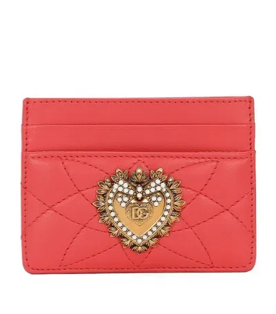 Dolce & Gabbana Devotion Leather Cardholder In Orange