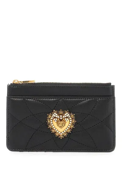 Dolce & Gabbana Black Leather Devotion Cardholder In Nero (black)