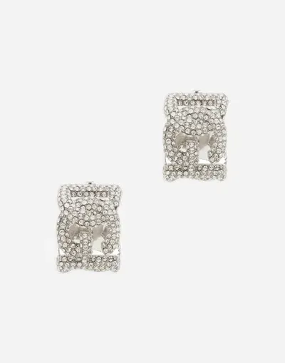 Dolce & Gabbana Rhinestone Earrings With Dg Logo In シルバー