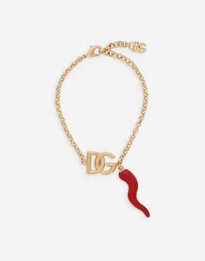 Dolce & Gabbana Bracelet With Dg Logo And Horn Charm In ゴールド