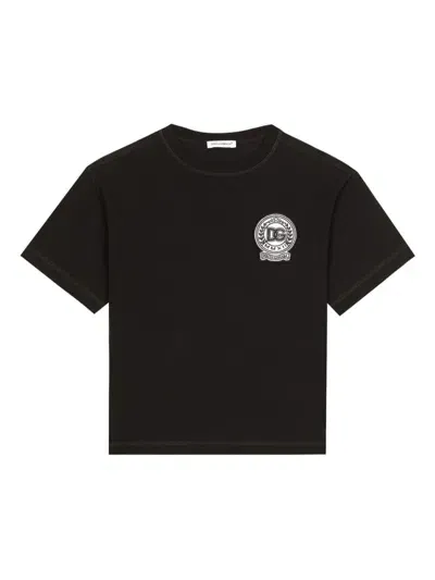 Dolce & Gabbana Kids' Dg-embroidered T-shirt In Black