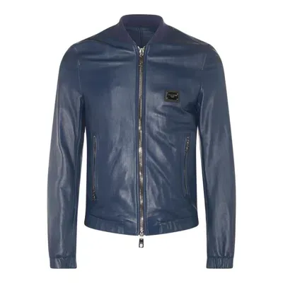 Dolce & Gabbana Dg Essentials Zipped Bomber Jacket In Blue