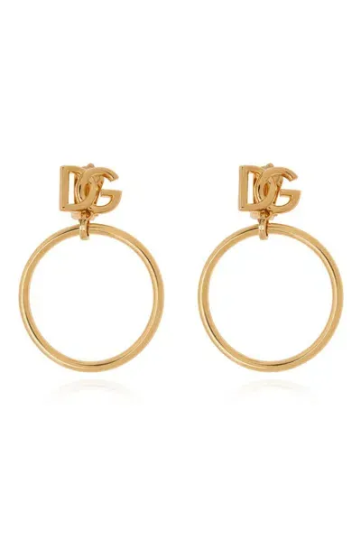 Dolce & Gabbana Dg Logo Charm Hoop Earrings In Gold