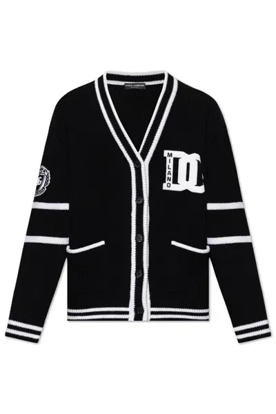 Dolce & Gabbana Dg Logo Embroidered Cardigan In Black