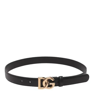 Dolce & Gabbana Dg Logo Leather Belt In Black