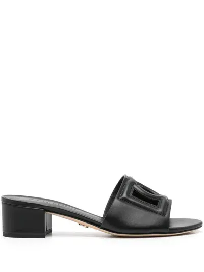 Dolce & Gabbana Dg Logo Leather Sandals In Black