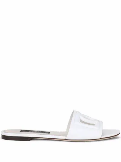 Dolce & Gabbana Calfskin Slides With Dg Logo In White