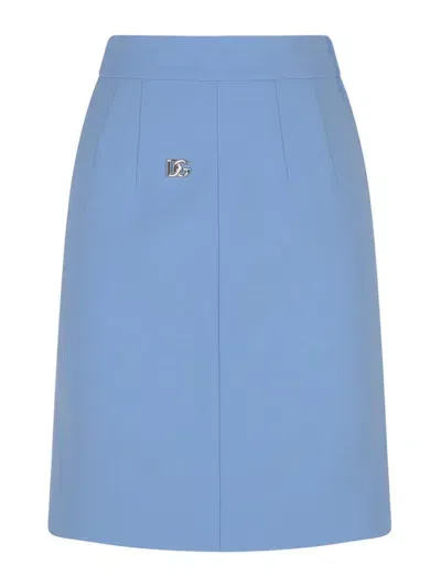 Dolce & Gabbana Dg Logo Plaque Midi Pencil Skirt In Blue