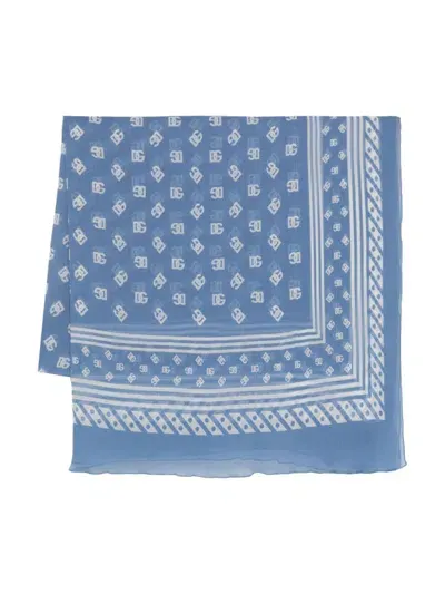 Dolce & Gabbana Dg Logo-print Silk Scarf In Blue