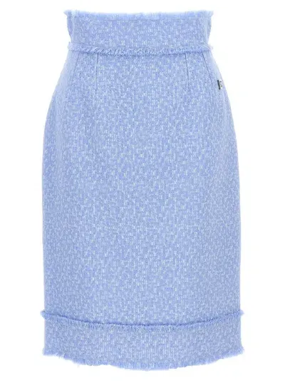 Dolce & Gabbana Dg Logo Tweed Pencil Skirt In Blue