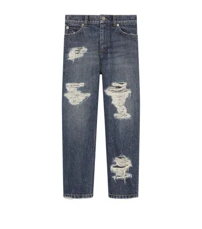 Dolce & Gabbana Kids' Distressed Logo-plaque Jeans In Blue