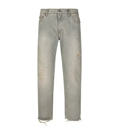 Dolce & Gabbana Distressed Straight Jeans In Gray