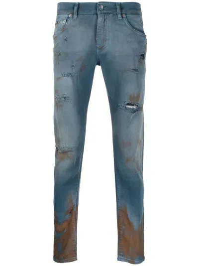 Dolce & Gabbana Distressed Straight-leg Jeans In Blau