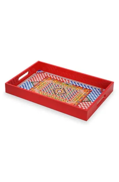 Dolce & Gabbana Dolce&gabbana Carretto Rectangular Wood Tray In Red