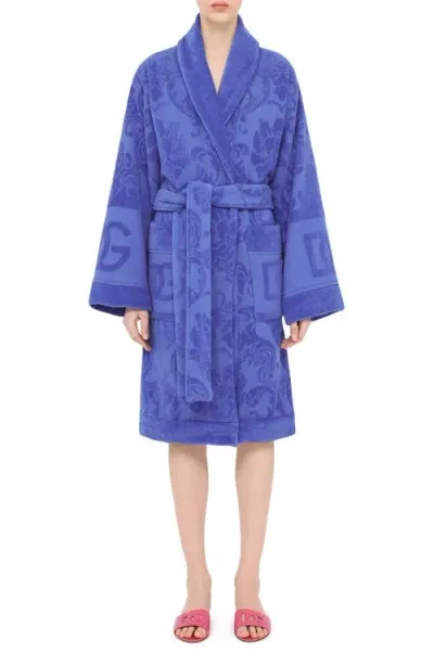 Dolce & Gabbana Dolce&gabbana Logo Jacquard Cotton Terry Robe In Blue