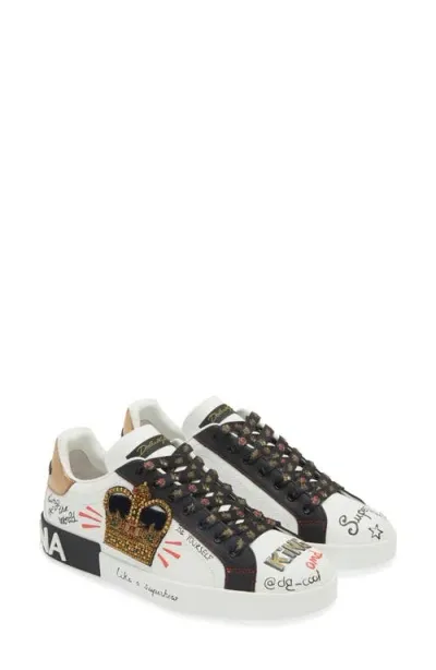 Dolce & Gabbana Dolce&gabbana Portofino Graffiti Embellished Sneaker In White