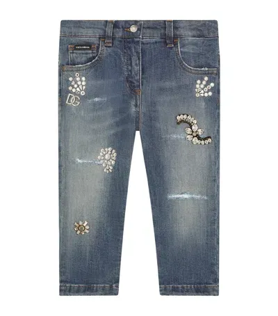 Dolce & Gabbana Kids' Embellished Denim Jeans In Burgundy