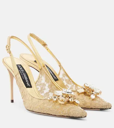 Dolce & Gabbana Embellished Lace Slingback Pumps In Oro