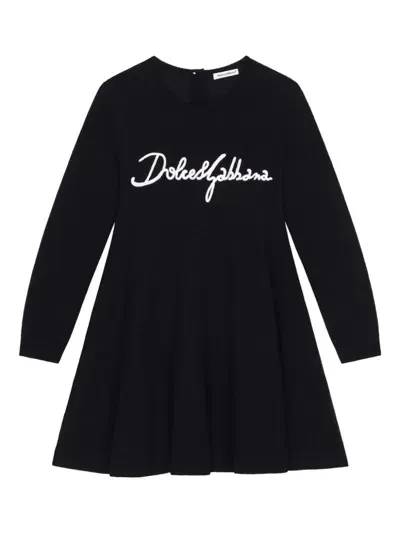 Dolce & Gabbana Kids' Embroidered Logo Dress In Blue