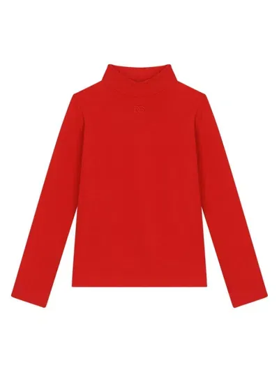 Dolce & Gabbana Kids' Embroidered-logo Roll-neck Top In Red