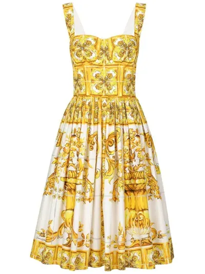 Dolce & Gabbana Majolica Flared Cotton Dress In Print