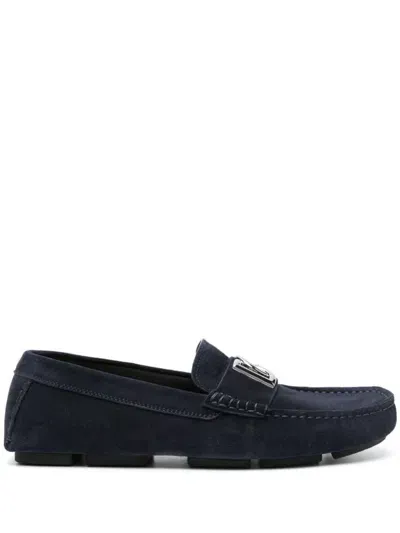 Dolce & Gabbana Logo-lettering Loafers In Blue