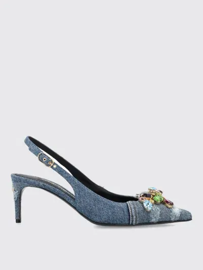 Dolce & Gabbana Sling Back Patchwork With Gemstone In Blue