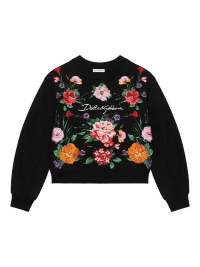 Dolce & Gabbana Kids' Floral Detailed Sweatshirt In Black