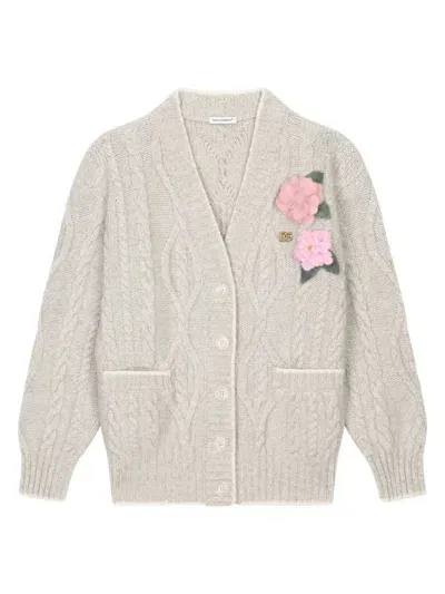 Dolce & Gabbana Kids' Floral Detailing Cardigan In Neutrals