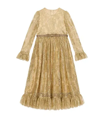 Dolce & Gabbana Kids' Floral Lace Dress In Yellow