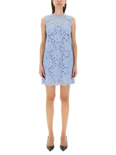 Dolce & Gabbana Floral Lace Line Dress In Purple