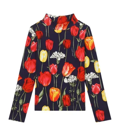 Dolce & Gabbana Kids' Floral Mock-neck Shirt In Multi