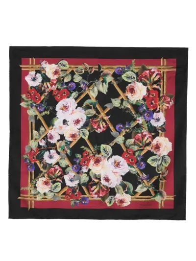 Dolce & Gabbana Floral-print Silk Scarf In Black