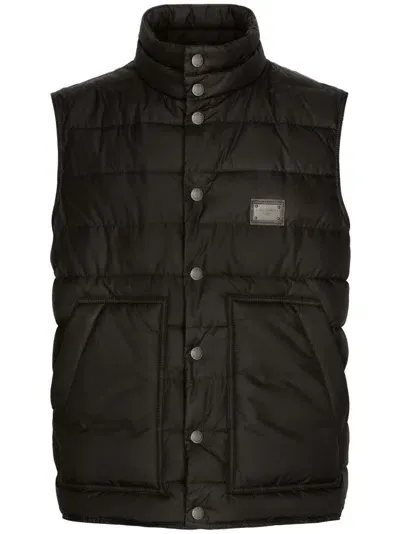 Dolce & Gabbana Gilet Nylon Con Placca Logata In Black