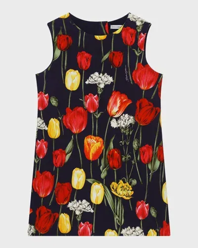 Dolce & Gabbana Kids' Floral Sleeveless Dress (8-12+ Years) In Blue