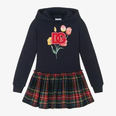 Dolce & Gabbana Kids' Blue Dress For Girl With Tulip And Logo