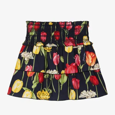 Dolce & Gabbana Kids' Girls Navy Blue Viscose Tulip Print Skirt