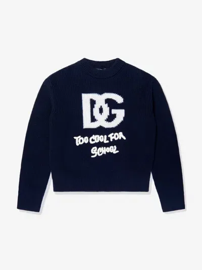 Dolce & Gabbana Kids' Logo-jacquard Virgin-wool Jumper In Blue