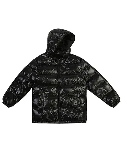 Dolce & Gabbana Kids' Giubbotto In Tela Di Nylon Laccato Con Placca Log In Black