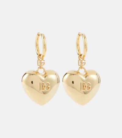 Dolce & Gabbana Heart Dg Drop Earrings In Gold